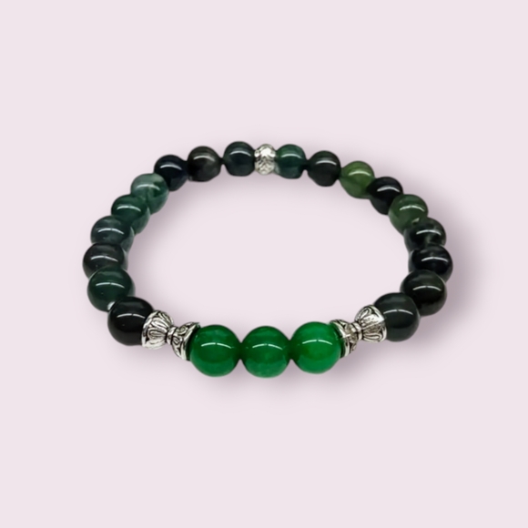 Handmade Natural Green Jade/ Moss Agate 8mm Beaded Stretchable Bracelet - Picture 4 of 4